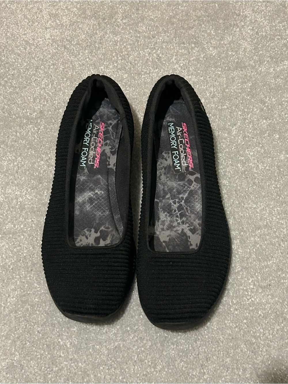 Skechers Women's Black Slip-On Knit Ballet Flats with Memory Foam